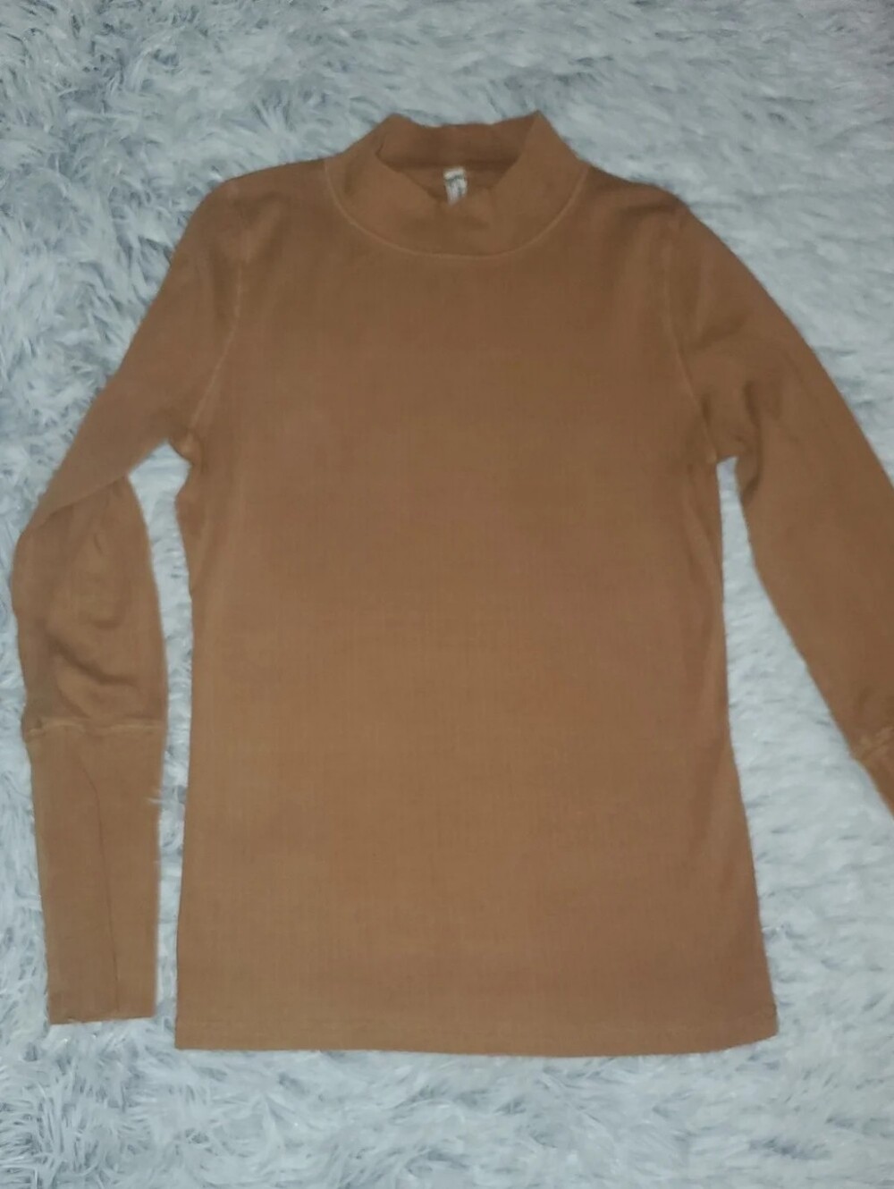 **Free People We The Free Camel Brown Ribbed Mock Neck Long Sleeve Top Medium**